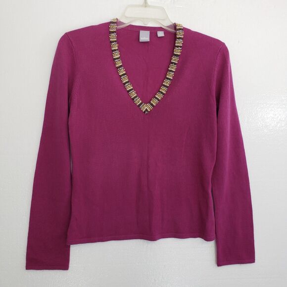 Cullen Women's 100% Cashmere V-neck Sweater, Decorative Neckline, Size Small - Picture 7 of 8